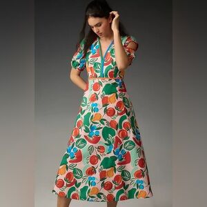 Farm Rio x Anthropologie Short-Sleeve V-Neck Cutout Midi Dress